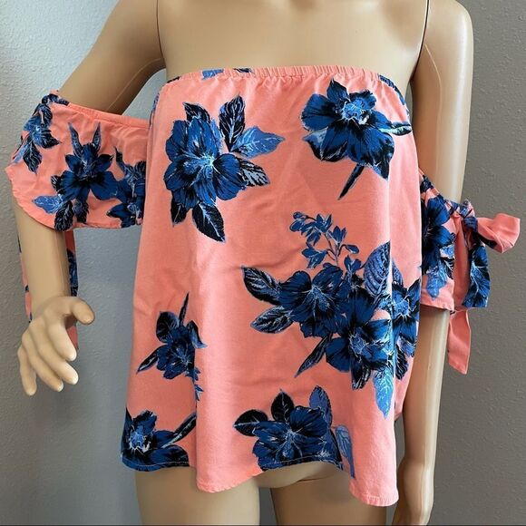 Gypsies & Moondust Off The Shoulder Coral Blue White Blouse Size Large - Picture 2 of 13